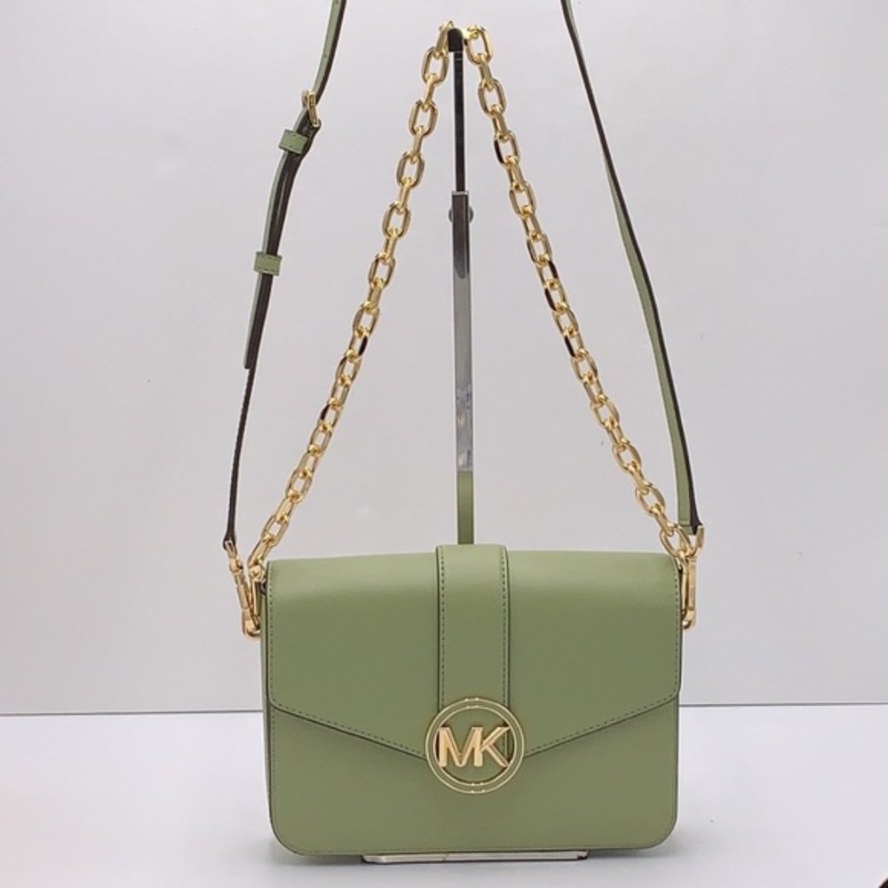 Michael Kors Carmen Medium Leather Convertible Shoulder Bag Crossbody Light Sage - Picture 13 of 16